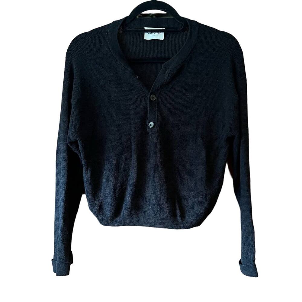 Callahan Knitwear Women's Button Up Linen Blend Sweater Long Sleeve Black Size S - Picture 2 of 9